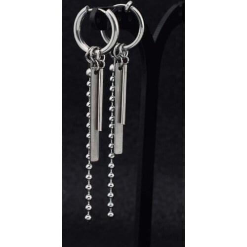 Korean Boys Stainless Steel Stud Earrings Ear Clip Stick Long Chain Men Women Rock Rap Hipster Punk Unisex
