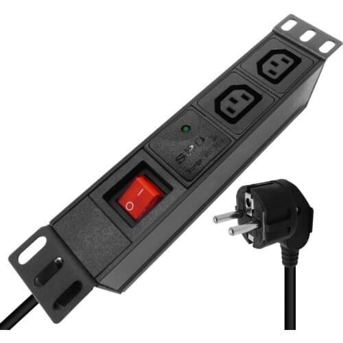 IEC C13 PDU Power Strip 2 Socket Switch SPD Surge Protection 4000W 2M Cable