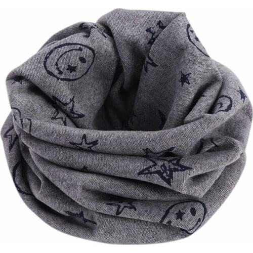 2020 Autumn Winter Kids Boys Girls Scarf Ring Cotton Smile Face Stars 1-5T Children Baby Scarves Ring Neck Scarf Gray Pink