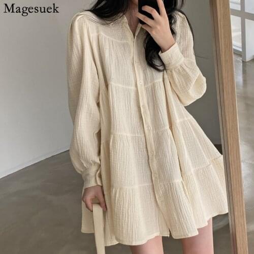 Autumn Lantern Sleeve Chiffon Shirt New Korean Loose Long Sleeve loose Blouse Chic Thin Sun Protection Chemise Long Blouse 15719