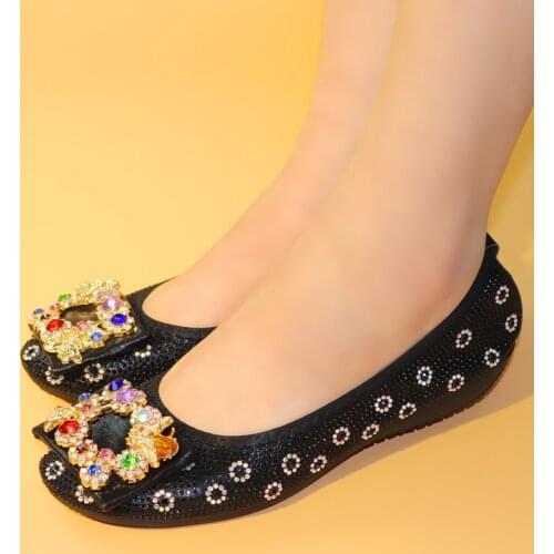 Special Offer African Women Ballet Flat Shoes With WomenS black color Soft Metal Decoration Boat Shoes Women Flat shoe SKF1-19