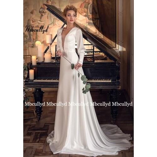 Mbcullyd Bohemian Wedding Dress Long Sleeves 2021 Court Train V Neck Crystal Beaded Belt Vintage Bride Gowns Vestidos De Noiva