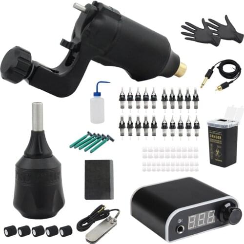Tattoo Complete Kit Rotary Machine Power Supply Pedal Cartridge Needle Grip for Professionals