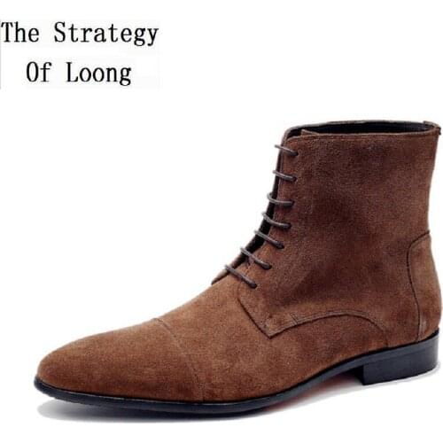 Spring Autumn British Style Retro Genuine Leather High-top Men Equestrian Boots Pointed Toe Cross-tied Male Botas 20200721