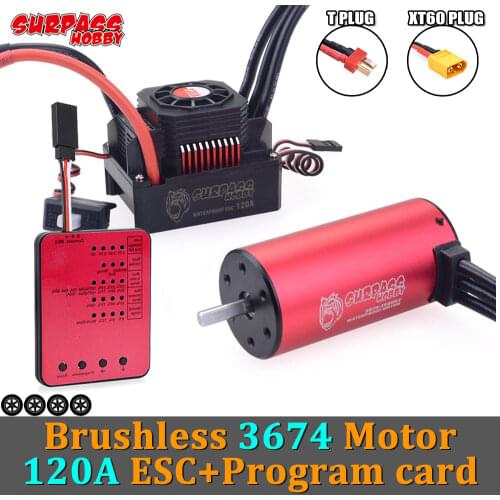 SURPASS HOBBY Waterproof 3674 Brushless Motor 5mm 120A ESC 4S Program Card for 1/8 RC Car Traxxas 15kg Servo Hsp Wltoys ZD