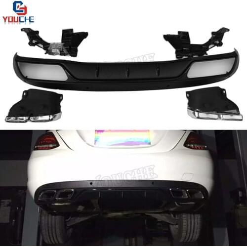 AMG Style Black Rear Bumper Diffuser For Mercedes W205 C Class 2015 + 4-outlet Exhaust Tips Endpipe C200 C250 C300 C350