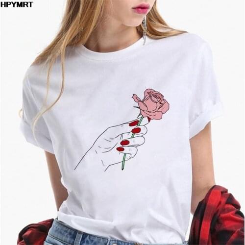 Women T shirt Lady Fashion Flower Print Tshirt Clothes Top Harajuku Graphic Female Short sleeve Summer Casual Tee Womens T-shirt