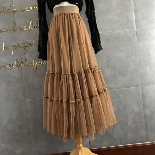 2021 spring summer fashion mesh stitching cake skirt women high waist slim ball gown skirt