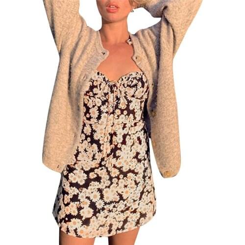 Women´s Floral Print Sling Dress Summer Fashion Beach Lace Up Dress Slim Fit Holiday Party Dresses