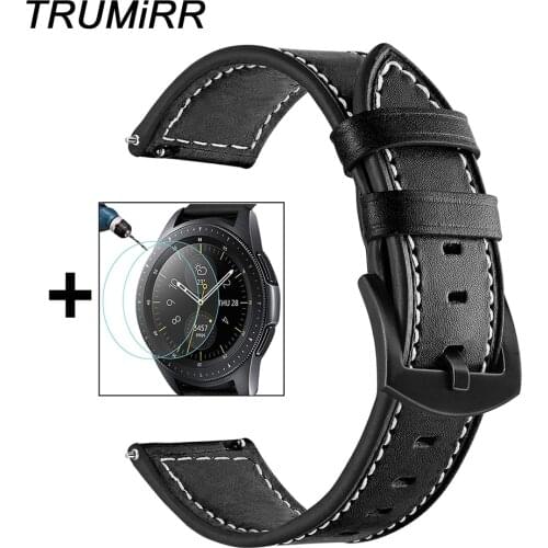 20mm Genuine Leather Watchband + Screen Protector for Samsung Galaxy Watch 42mm Gear Sport S2 Classic Band Strap Wrist Bracelet