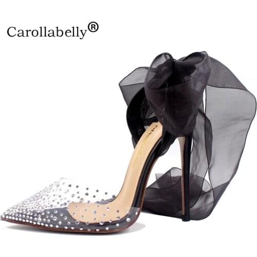 Carollabelly 2019 New Brand strappy sandals Clear PVC Crystals heels transparent Women Sandals Summer shoes