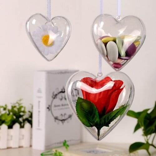 15Pair Heart-shaped Christmas Tress Transparent Open Plastic Clear Acrylic Fillable Ball Ornament Gift Present Box Decoration