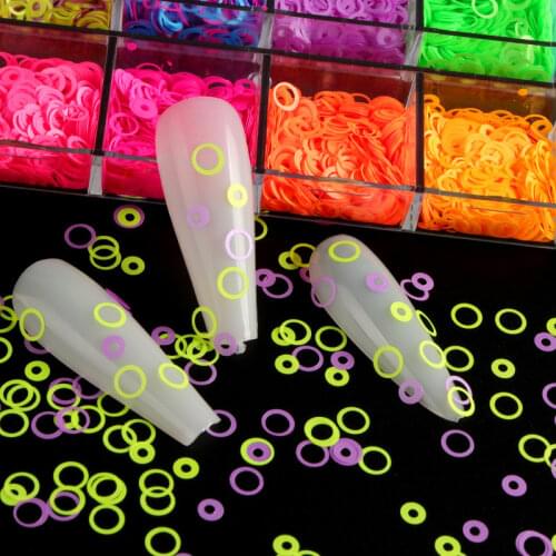 12 Grids Hollow Circle Sequins Neon Round Fluorescent Nail Art Glitter Flakes 3D DIY Colorful Slice for Nail Art Decorations