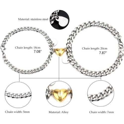 667E Stainless Steel Cuban NK Love Magnet Titanium Steel Couple Bracelet Gold Heart-Shaped Magnet Bracelet for Women Men