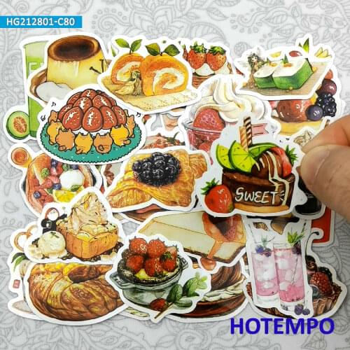 80pcs Bread Cake Delicacy Food Dessert Drinks Mini Diary Stickers for Kids Toys Scrapbooking Notebooks Laptop Phone Case Sticker