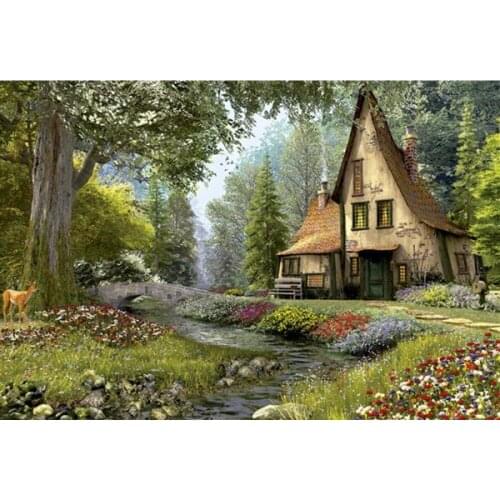 Diamond mosaic full diamond embroidery beads Tree woods Cottage river diamond cross stitch crystal Square diamond sets unfinish