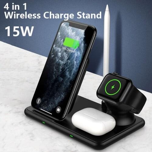 4 in 1 15W Qi Fast Wireless Charger Dock Station For iPhone 12 11 Pro XR XS X For iWatch Airpods Pen Charging Stand