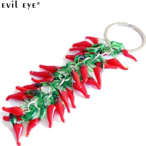 EVIL EYE Glass Red Pepper Keychain Silver Color Keyring Handbag Chili Key Chain Holder Fashion Jewelry for Women Men LE245