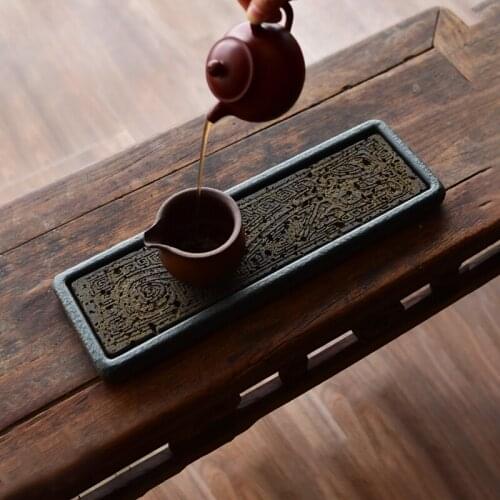 Rectangular Stone Tea-Tray Separable Natural Volcanic Rock Plate Kung Fu Tea Set Room Home Decoration Table Office Decor