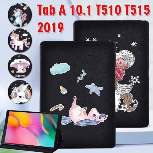 Tablet Case for Samsung Galaxy Tab A 10.1" 2019 PU Leather Cute Unicorn Cartoon Pattern Series Stand Cover Capa for SM-T510/T515
