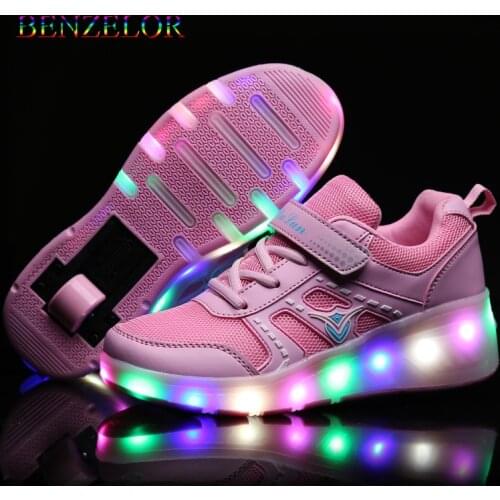 New glowing luminous roller sneakers with two wheels kids shoes for girls boys led shoes on wheel children rollers light shining
