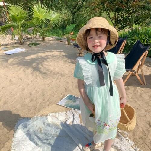 Girls Short Sleeve Dress Sets 2021 Summer Children Princess Embroidery Dresses Girls Clothes 2 To 8 Years Kids Lolita One Piece