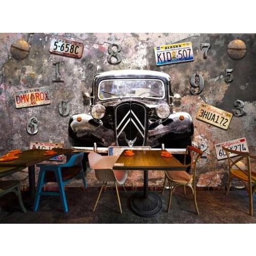Home improvement Retro rust classic car license plate tooling background wall For living room bedroom 3D photo wallpaper
