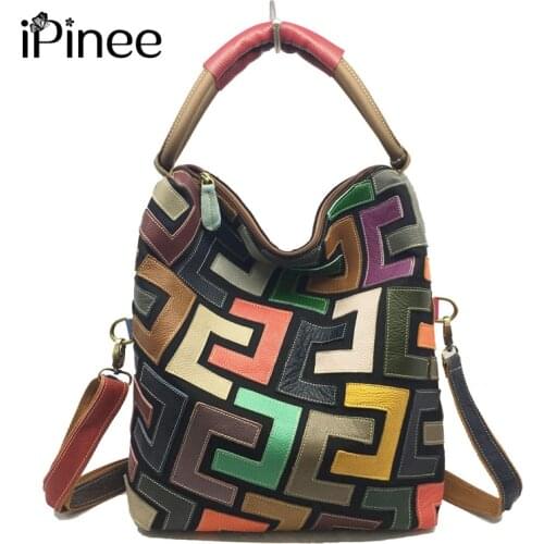 IPinee women genuine leather handbags luxury women bags designer top-handle bags messenger bag female