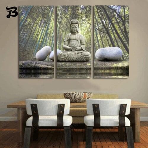 Canvas Painting 3 Piece Buddha Hd Printed Stone Bamboo Forest Canvas Posters and Prints Home Decoration for Living Room Decor