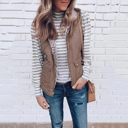 Tide Hot Sale Winter Autumn Warm Clothes Solid Color Zipper Jackets Design Reversible Vest P Plush Quilted Female Clothing