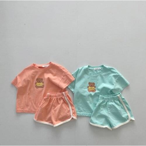 MILANCEL 2021 Summer Baby Suit Cute Bear Tees and Solid Loose Shorts Gitls 2Pcs Korean Casul Infant Sets Cotton Toddler Clothes