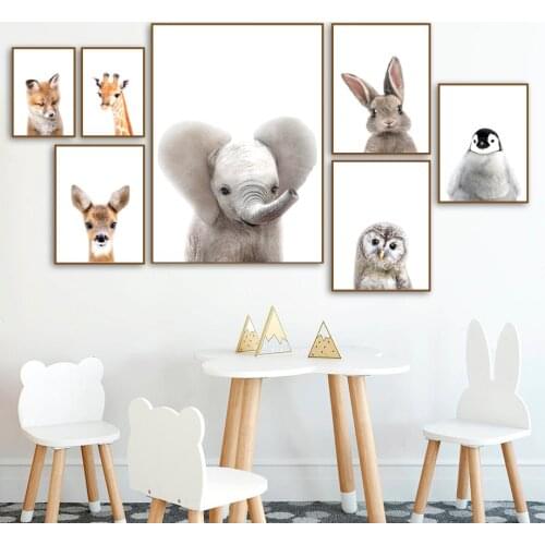 Cute Elephant Deer Fox Rabbit Owl Nursery Wall Art Canvas Painting Nordic Posters And Prints Wall Pictures Baby Kids Room Decor