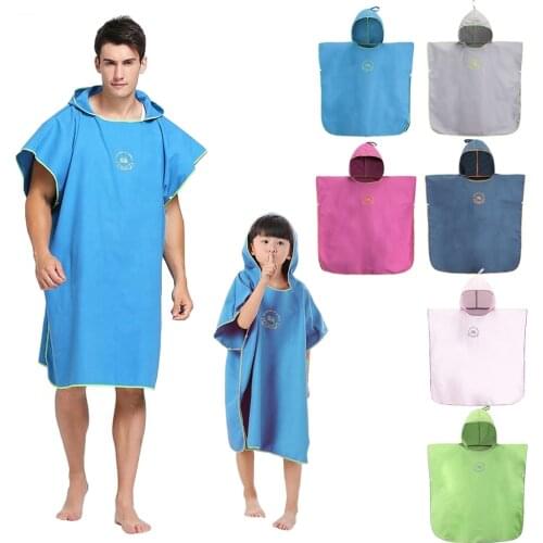 Fashion Parent-child Suit Adults and Kids Beach Hooded Bath Robe Towel Poncho Microfiber Surf Poncho Wetsuit Changing Towel