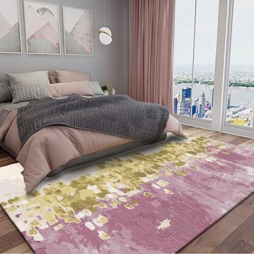 Fashion Nordic style Abstract oil painting carpet Pink gold Bedroom door mat living room plush rug non-slip luxury floor mat