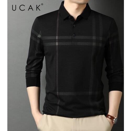 UCAK Brand Classic Turn-down Collar Striped T Shirt Men Clothes Autumn New Arrivals Casual Streetwear Long Sleeve T-Shirts U5738