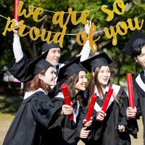 We Are So Proud Of You Paper Banner Golden Congrats Party Decoration Banner Graduation Hanging Ornament Party Decor Supplies