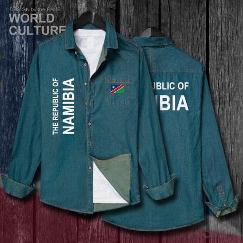 Namibia NAM Namibian NA Men clothes Autumn Slim Cotton Turn-down Collar Jeans Shirt Long Sleeve fashion Cowboy Coat Flags Tops