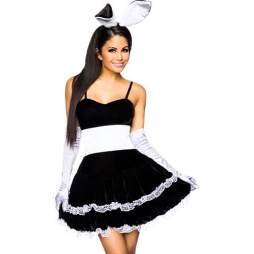 Hop Hop Black Bunny Girl Fancy Dress Costume Sexy French Maid Black Fancy Dresses Set Role Play Halloween Costume M L XL W850636