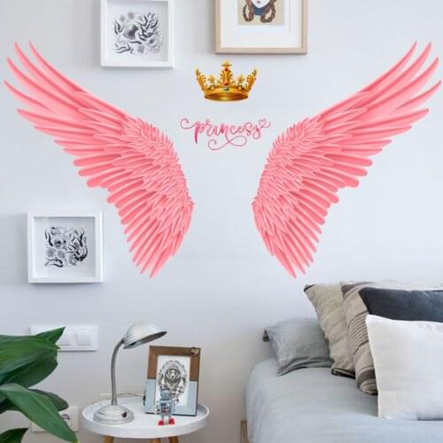 Girl Room Pink Wings Wall Stickers Aesthetic DIY Self-adhesive Wallstickers Kids Room Bedroom Decals for Furniture