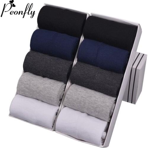 PEONFLY 5pairs/lot High Quality Casual Mens Business Socks Cotton Men Socks Breathable Autumn Winter For Male Gray Black