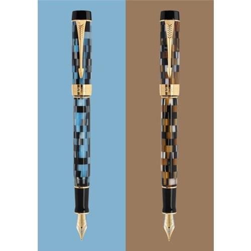 New Jinhao 100 Centennial Resin Fountain Pen Checkerboard EF/F/M/Bent Nib Ink Pen W/Converter For Office & School & Home