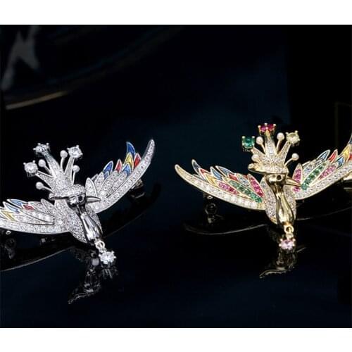 OKILY Luxury Cubic Zirconia Bird Brooches Pin for Women Delicate Rhinestone Animal Pin and Brooch Enamel Jewelry Accessories