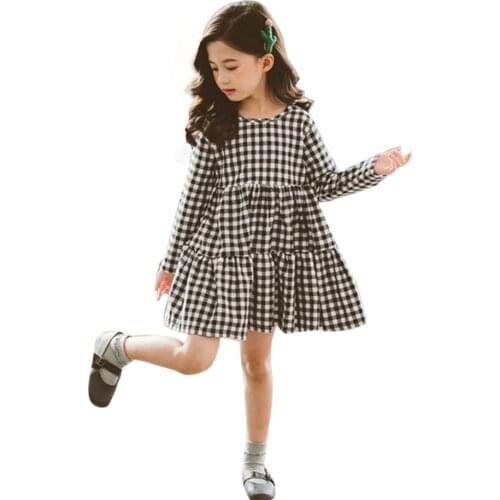 Dress Girl Fashion Plaid Dress For Girl Long Sleeve Pleated Dress For Kids Autumn Korean Clothes For Girls 6 8 10 12 14 Year