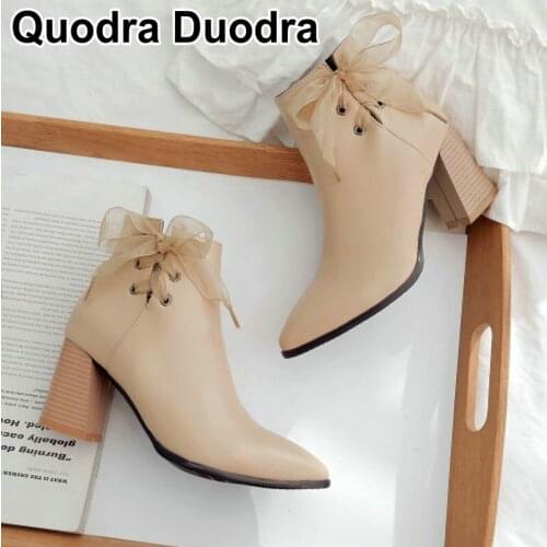 2020 The latest version Winter short shoes High Heels Women Fashion Shoes Vintage Boots Short Boots Womens Ankle Boots Lace-Up