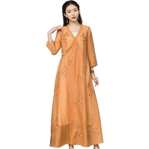 Plus size 2XL womens Vintage dress Ethnic style Tang suit Hanfu cheongsam dresses embroidery dress 2021 new summer ladies dress