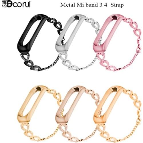 BOORUI Heart Shaped Mi band 3 4 Straps Metal Love styles straps mi band 4 wrist strap replacement for xiaomi mi band 3 4