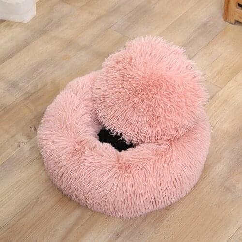 Super Soft Pet Bed Winter Warm Sleeping Bed for Dog Round Cat Long Plush Puppy Cushion Mat Portable Cat Supplies