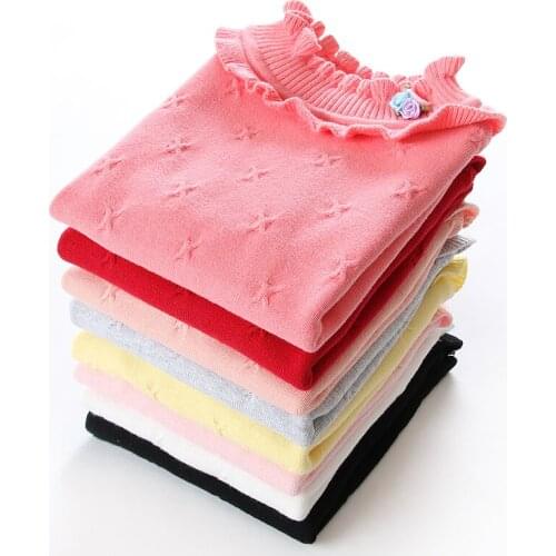 2019 Autumn Winter Children Clothing Girls Sweater Kids Clothes Cute Flowers Knitted Pullovers Baby Girl Clothes 7 Colors 1-14Y