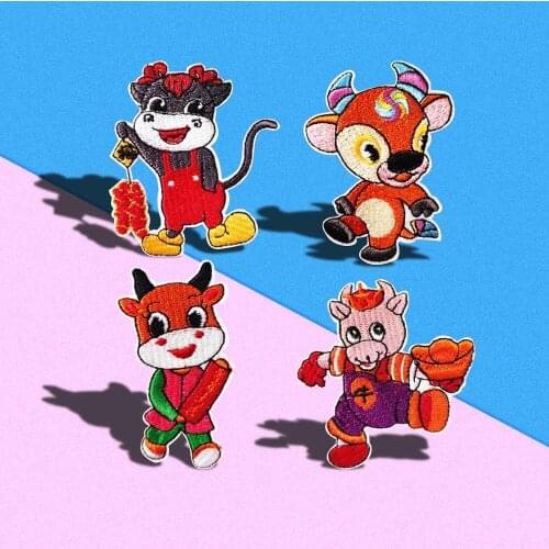 Cartoon Anime Iron On Zhaocainiu Patches wholesale Stickers Iron On Embroidered animal Patch Jacket Handbag Badge Appliques