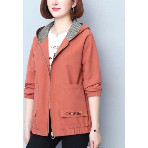 Spring Autumn Windbreaker Female Short Jacket New Korean Hooded Outerwear Loose Plus Size M-4XL Zipper Thin Women Casual Tops